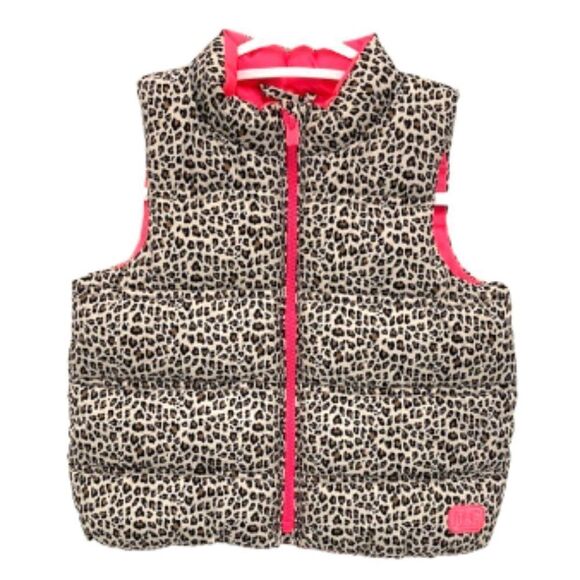 GAP Leopard Print Pink Accented Toddler Puffer Vest Size 2T - Picture 1 of 8